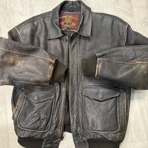 Vintage Global Identity G-III Leather Fashions Brown Bomber Jacket Sz M Top Gun